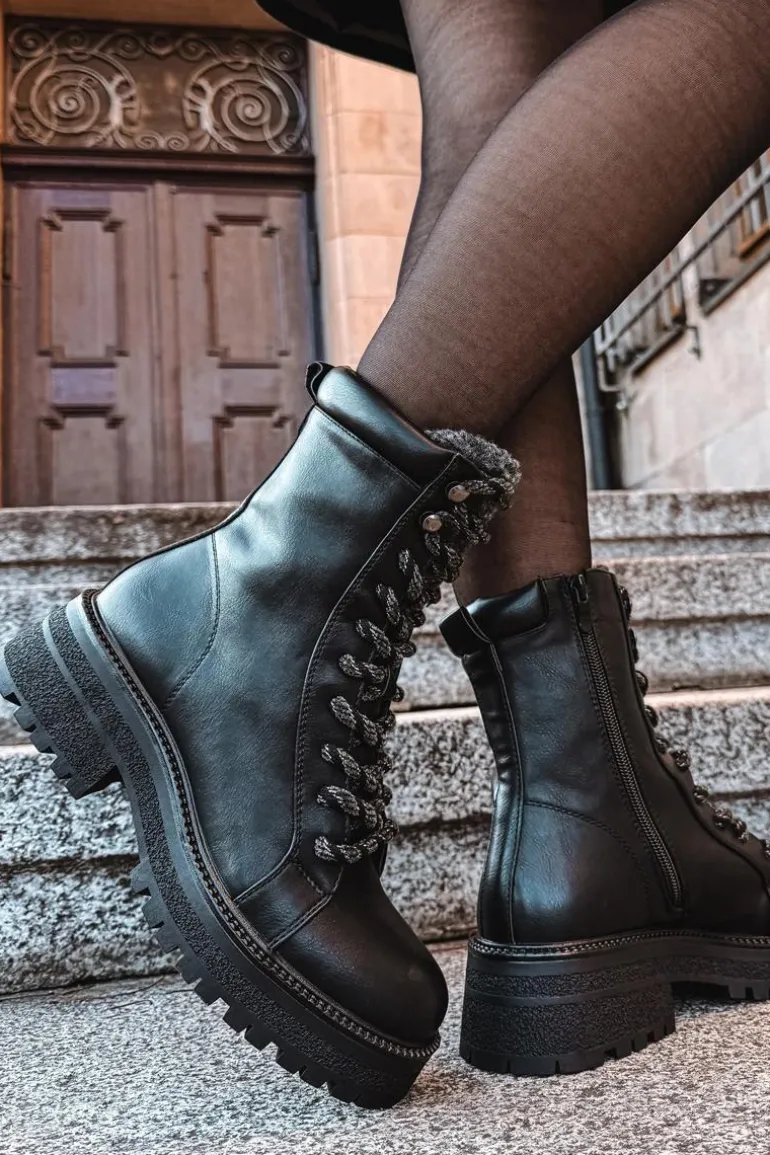 Botki Trapery Damskie Z Eko Skóry Czarne Bellora
