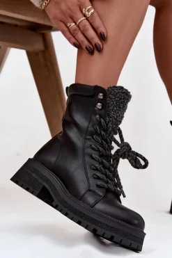 Botki Trapery Damskie Z Eko Skóry Czarne Bellora