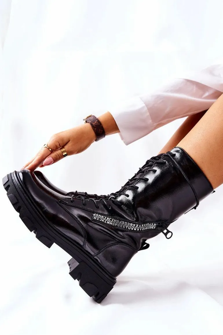 Botki Trapery Glany Lakierowane Sergio Leone TR747 Czarne