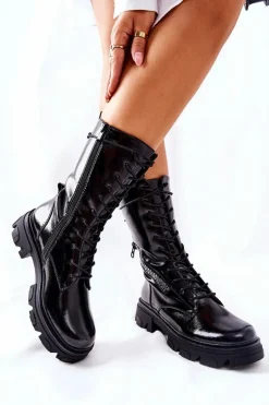 Botki Trapery Glany Lakierowane Sergio Leone TR747 Czarne