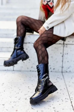 Botki Trapery Glany Lakierowane Sergio Leone TR747 Czarne