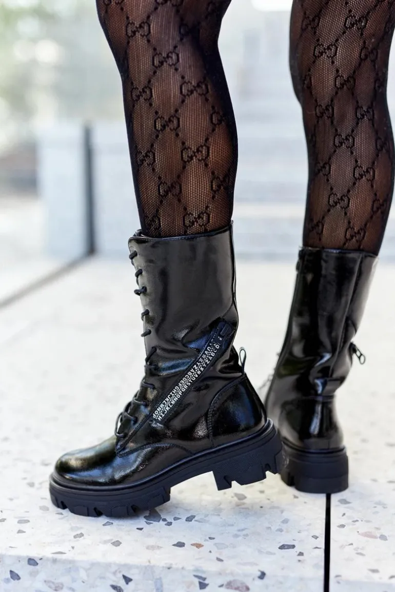 Botki Trapery Glany Lakierowane Sergio Leone TR747 Czarne