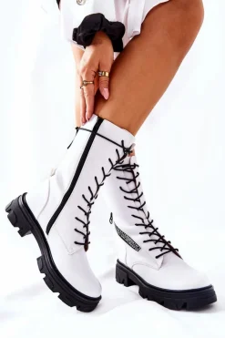 Botki Trapery Glany Sergio Leone TR747 Białe