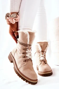 Botki Trapery Ocieplane Beżowe Nelby