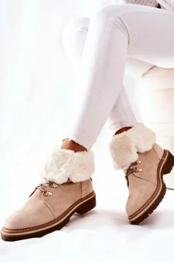 Botki Trapery Ocieplane Beżowe Nelby