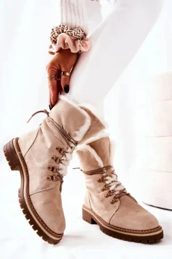 Botki Trapery Ocieplane Beżowe Nelby