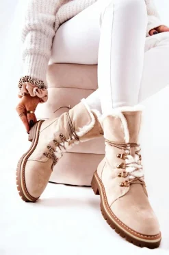 Botki Trapery Ocieplane Beżowe Nelby