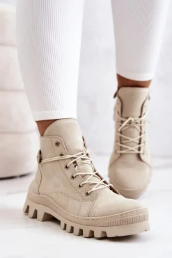 Botki Trapery Wiązane Beżowe Marsha