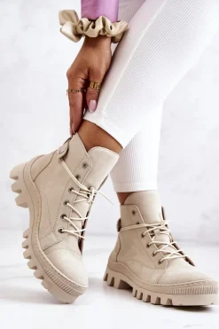 Botki Trapery Wiązane Beżowe Marsha