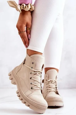 Botki Trapery Wiązane Beżowe Marsha
