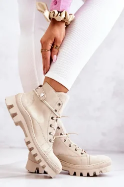 Botki Trapery Wiązane Beżowe Marsha