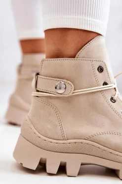 Botki Trapery Wiązane Beżowe Marsha