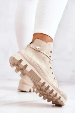 Botki Trapery Wiązane Beżowe Marsha