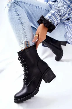 Botki Wiązane Na Słupku Ocieplane Czarne Nerynis