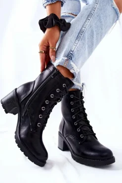 Botki Wiązane Na Słupku Ocieplane Czarne Nerynis