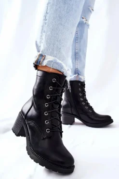 Botki Wiązane Na Słupku Ocieplane Czarne Nerynis