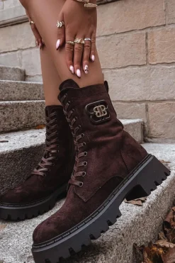 Botki Wokrery Damskie Z Ozdobnym Elementem Ocieplane Czekoladowe Kalindra