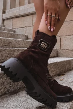 Botki Wokrery Damskie Z Ozdobnym Elementem Ocieplane Czekoladowe Kalindra