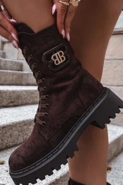 Botki Wokrery Damskie Z Ozdobnym Elementem Ocieplane Czekoladowe Kalindra