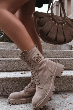 Botki Wokrery Damskie Z Ozdobnym Elementem Ocieplane Beżowe Kalindra