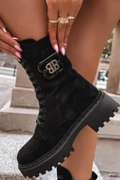 Botki Wokrery Damskie Z Ozdobnym Elementem Ocieplane Czarne Kalindra