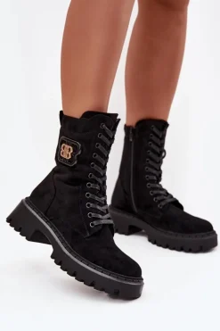 Botki Wokrery Damskie Z Ozdobnym Elementem Ocieplane Czarne Kalindra
