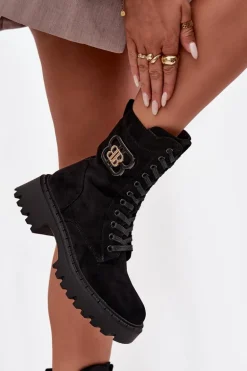 Botki Wokrery Damskie Z Ozdobnym Elementem Ocieplane Czarne Kalindra