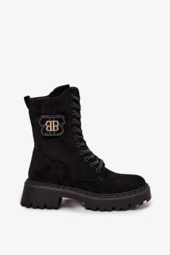 Botki Wokrery Damskie Z Ozdobnym Elementem Ocieplane Czarne Kalindra