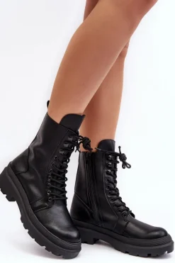 Botki Workery Damskie Ekoskóra Czarne Irande