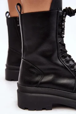 Botki Workery Damskie Ekoskóra Czarne Irande