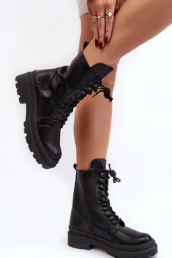 Botki Workery Damskie Ekoskóra Czarne Irande