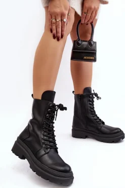 Botki Workery Damskie Ekoskóra Czarne Irande