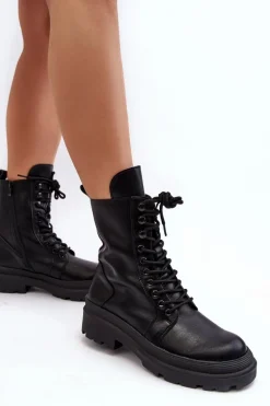 Botki Workery Damskie Ekoskóra Czarne Irande