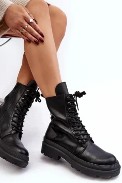 Botki Workery Damskie Ekoskóra Czarne Irande