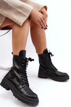 Botki Workery Damskie Ekoskóra Czarne Irande