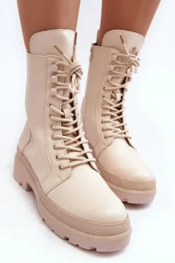 Botki Workery Damskie Ekoskóra Jasnobeżowe Irande