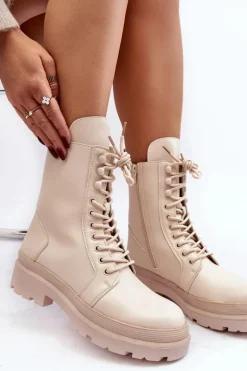 Botki Workery Damskie Ekoskóra Jasnobeżowe Irande