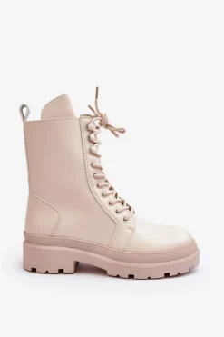 Botki Workery Damskie Ekoskóra Jasnobeżowe Irande