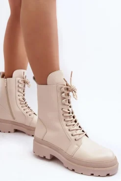 Botki Workery Damskie Ekoskóra Jasnobeżowe Irande