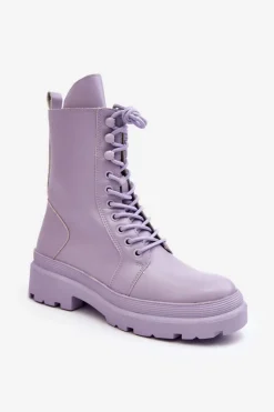 Botki Workery Damskie Ekoskóra Fioletowe Irande