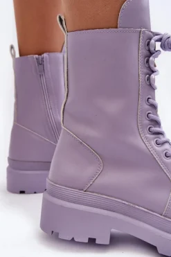 Botki Workery Damskie Ekoskóra Fioletowe Irande