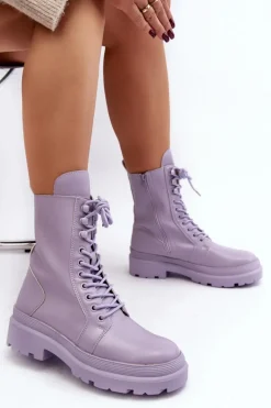 Botki Workery Damskie Ekoskóra Fioletowe Irande