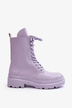 Botki Workery Damskie Ekoskóra Fioletowe Irande