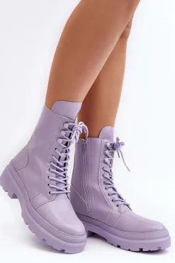 Botki Workery Damskie Ekoskóra Fioletowe Irande