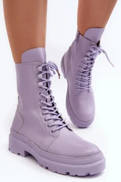 Botki Workery Damskie Ekoskóra Fioletowe Irande