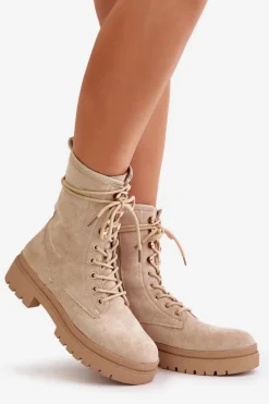 Botki Workery Damskie Na Zamek Z Eko Zamszu Beżowe Savalann