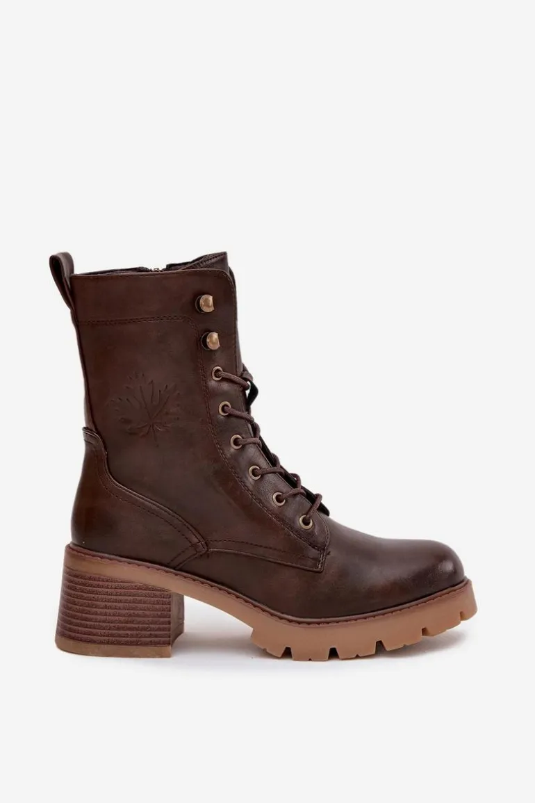 Botki Workery Damskie Na Klocku Ocieplane Vinceza 89136 Brązowe