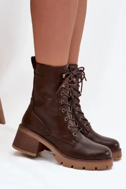 Botki Workery Damskie Na Klocku Ocieplane Vinceza 89136 Brązowe