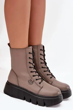 Botki Workery Damskie Na Platformie Ocieplane Vinceza 58588 Ciemnobeżowe