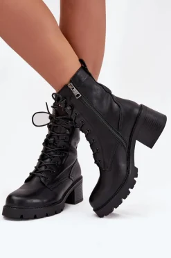 Botki Workery Damskie Na Klocku Ocieplane Vinceza 89136 Czarne